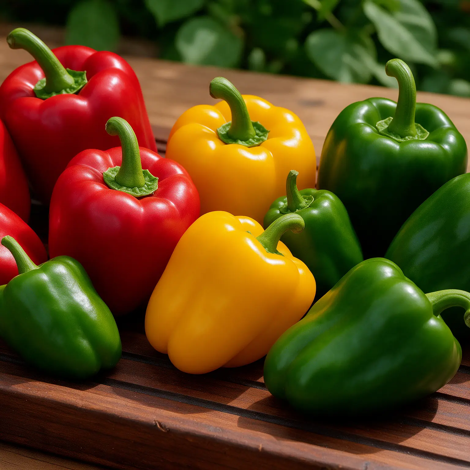 Green, red and yellow peppers